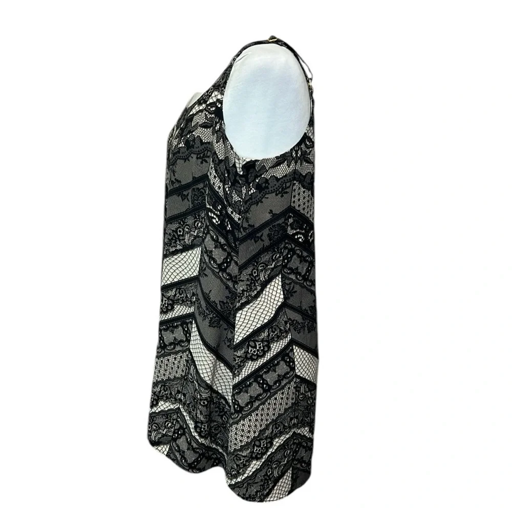 CAbi Lace Print Tunic Blouse Black